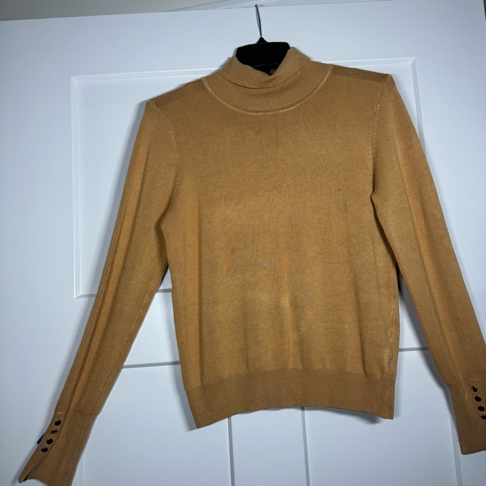 Skies Are Blue Camel Knit Mock Turtle Neck Lightweight Sweater M